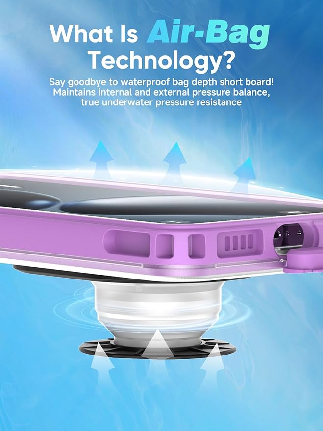 Waterproof Phone Pouch Case 7.5", 2025 Upgraded IPX8 Waterproof Phone Case for Snorkeling, Universal Fit for iPhone 16 Pro Max 15 14 13, Galaxy S25, Beach Vacation Essentials (Purple)