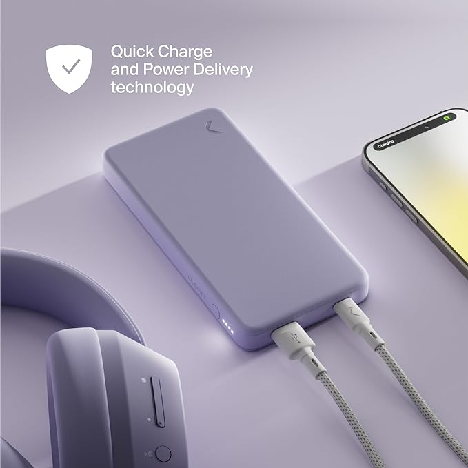 Clemm Portable Charger 10,000mAh Dual Port (USB-A, USB-C) (Lavender)