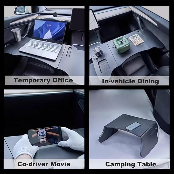Car Laptop Desk, 2025 Upgraded Foldable Car Tray Desk Compatible with Tesla Model Y Model 3 Car Accessories, Steering Wheel Eating Table, for Travel Remote Work Camping