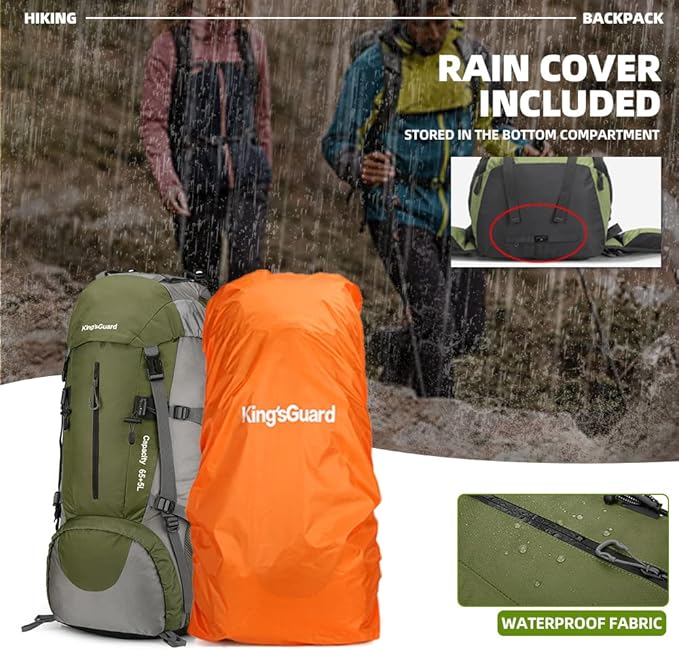 King'sGuard 70L Hiking Backpack with Rain Cover Lightweight Waterproof Travel Camping Backpack Large Backpacking Pack