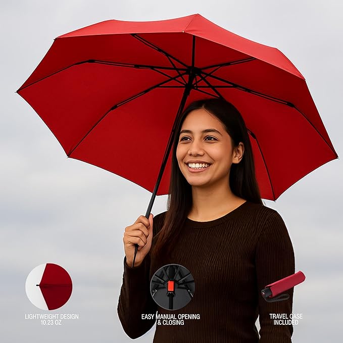 Knirps A.050 Salsa Manual Open Close Travel Rain Umbrella for Adults – Ultra Lightweight, Compact Windproof 38.5" Water Resistant Canopy, Steel Aluminum Frame, Travel Case Included