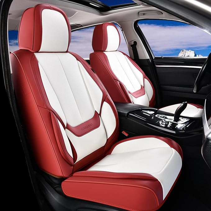 Coverado Car Seat Covers Full Set, Car Seat Protector Waterproof, Nappa Leather Car Seat Cushion, Seat Covers for Cars, Front Seats and Back Universal Fit for Most Cars