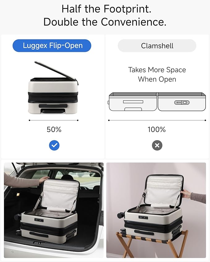 Carry On Luggage Top Opening, FLT Expandable Polycarbonate Hard Shell Suitcase with Wheels (FLO-Lite, Beige, 20 Inch, 38L-43L)