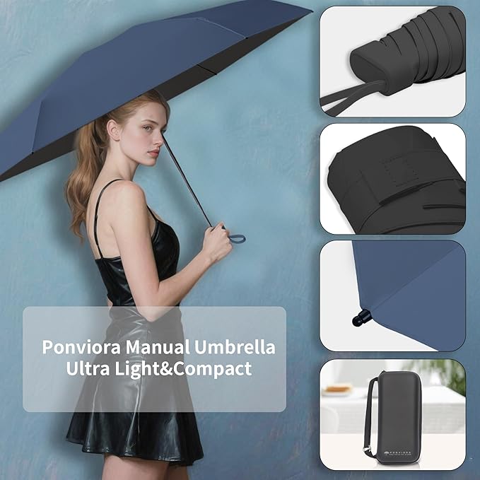 Compact Mini Windproof Travel Umbrella-UPF 50+ Sun & Rain Protection, Small Folding Design Fits in Pocket or Purse, Lightweight Portable with Case for Women, Men & Kids