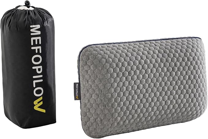 Memory Foam Travel Pillow with Washable Cover & Carry Bag – Compact, Soft & Breathable Neck Pillow for Airplane, Camping & Car (Gray- Without Spare Cover, 15.7x9.8x3.9 inches)