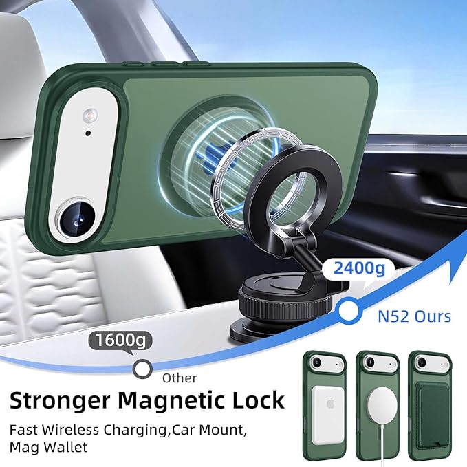 Ntwinro Magnetic for iPhone Air Case (Compatible with MagSafe) with Detachable Wallet & Card Holder for 3 Cards [RFID Blocking] Military Grade Protective Slim Phone Cover for 17 Air 2025, Green