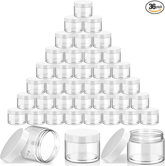 SATINIOR 36 Pieces 1 oz Plastic Jars with Lids Wide Mouth Airtight Reusable Container Acrylic Cosmetic Small Jars for Lotions Ointments Travel Toiletries Creams Make up Storage(White)