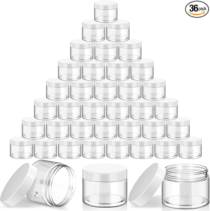SATINIOR 36 Pieces 10 oz Plastic Jars with Lids Wide Mouth Airtight Reusable Container Acrylic Cosmetic Small Jars for Lotions Ointments Travel Toiletries Creams Make up Storage(White)