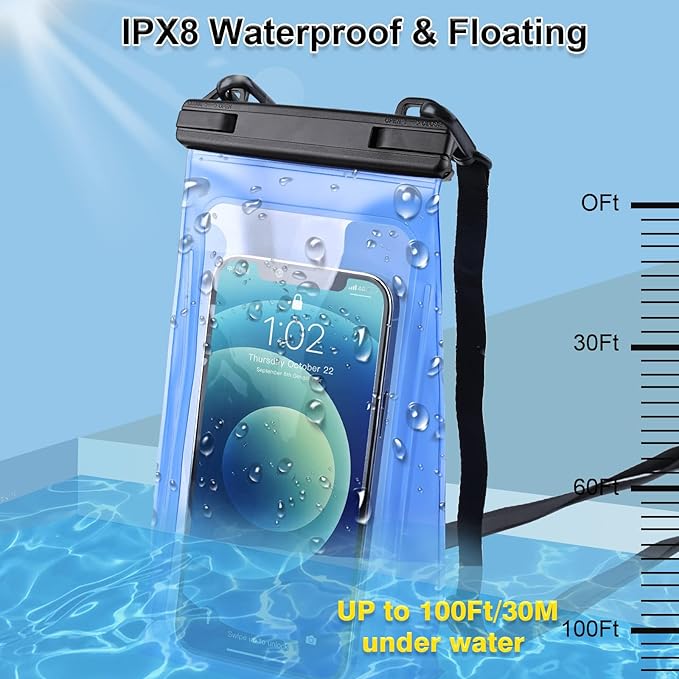 Large Capacity Waterproof Phone Pouch Floating, Waterproof Bag Case for iPhone 15 14 Pro Max 13 12 11 X XR 8 Plus Samsung Up to 6.9'', IPX8 Water Proof Phone Dry Bag for Swimming Kayaking, 1Pack