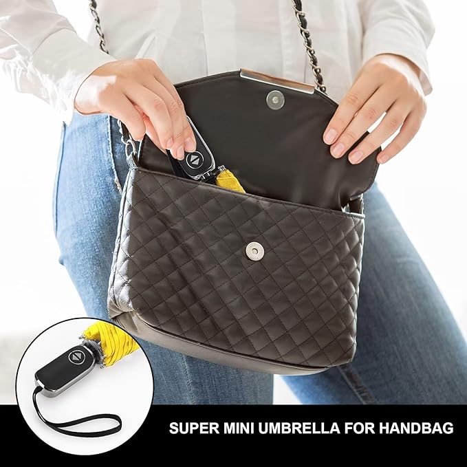 LEAGERA Compact Travel Umbrella for Purse - Flat Handle, Waterproof for Light Rain