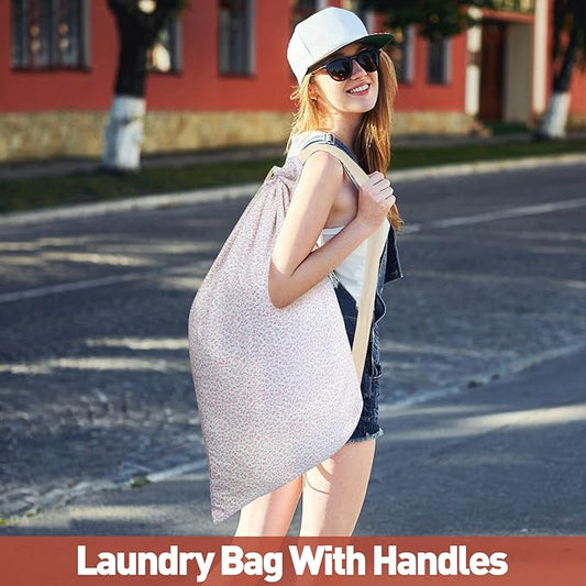 College Laundry Bag, Dirty Clothes Laundry Bag With Drawstring Handles For College Dorm Laundromat Apartment Travel Camp 29" X 18" Women Girls Back To School Birthdays Gift, Pink Florals