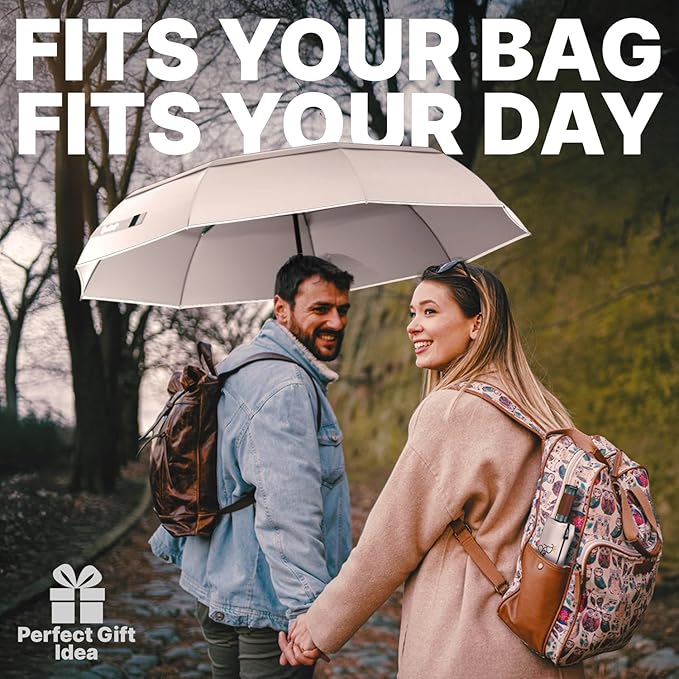 Royal Walk Windproof Folding Travel Umbrella Compact and Strong Luxurious Real Wood Handle Automatic Open Close Vented Double Canopy for Men and Women