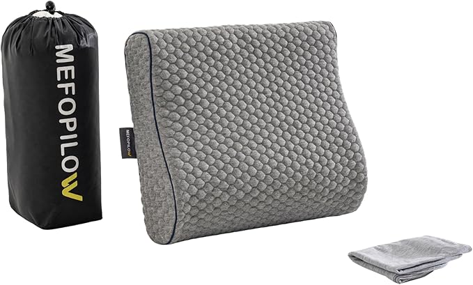 Memory Foam Travel Pillow with Washable Cover & Carry Bag – Compact, Soft & Breathable Neck Pillow for Airplane, Camping & Car (Gray- with Extra Gray Cotton Cover, 13.8x11.8x3.9/3.1 inches)