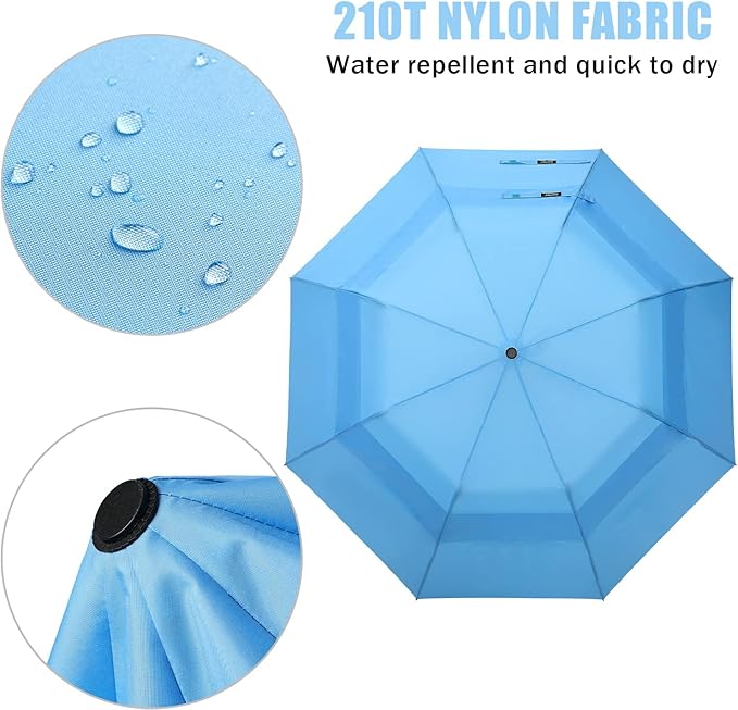G4Free 62inch Portable Golf Umbrella Automatic Open Large Oversize Vented Double Canopy Windproof Waterproof Sport Umbrellas(Sky Blue)