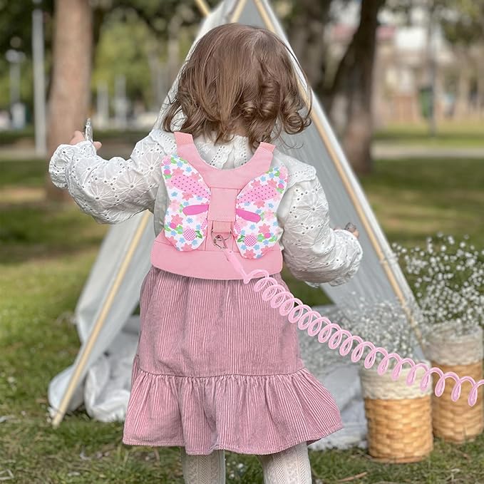 Accmor Toddler Harness Leash + Anti Lost Wrist Link, 2 Pack Cute Kids Butterfly Harness Leashes, Adorable Baby Leash Walking Assistant Wristband Strap Tether for Girls Outdoor (Pink + Purple)