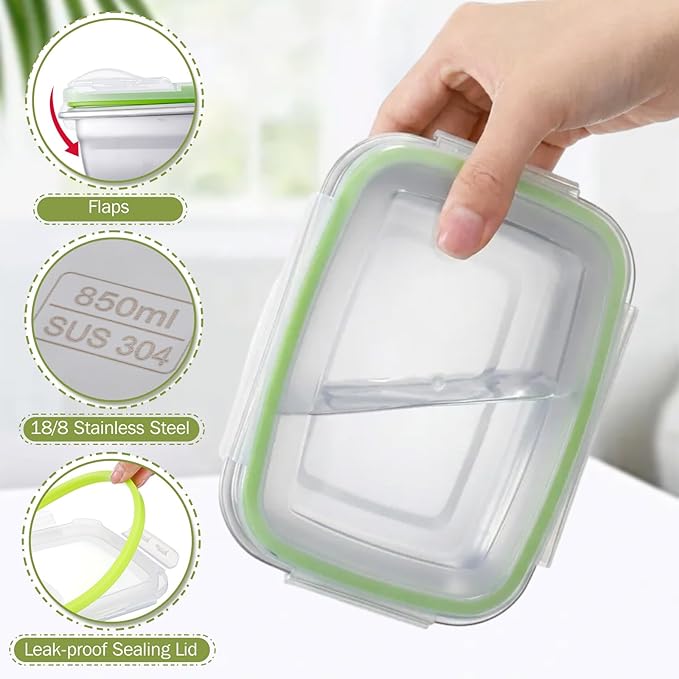 Teecyhooo 12 Pcs 304 Stainless Steel Food Storage Containers with Leakproof Airtight Lids 95/61/28/25/18/12 oz Meal Prep Container Stackable Bento Lunch Snack Box for Kitchen Travel Picnic Camping