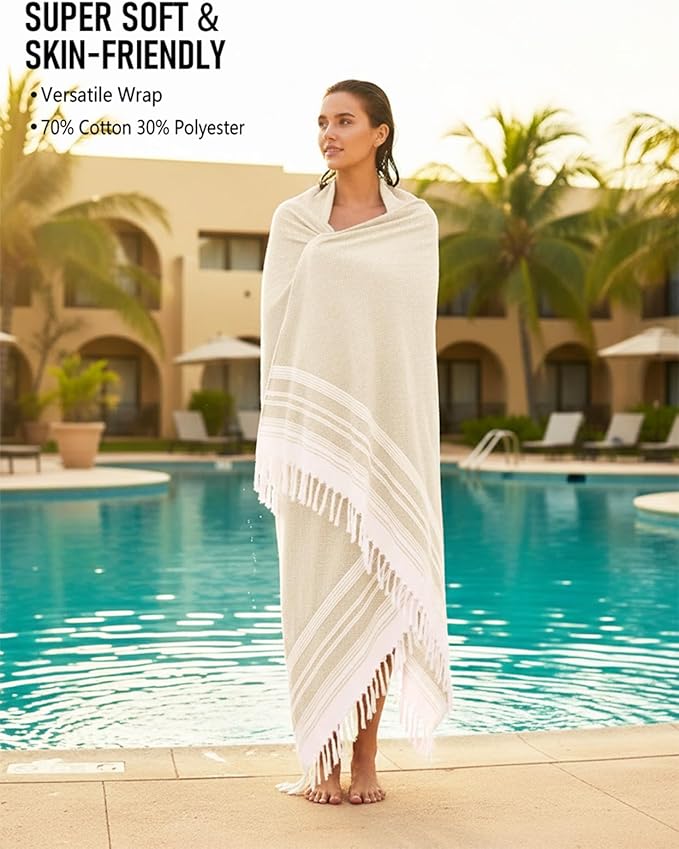 Oversized Turkish Beach Towel Blanket Cotton Giant XL Sandproof Towels Huge Linen XXL Extra Large Big Throw Quilt Blankets for Adults Cloud Travel Camping Glamping Accessories Essentials