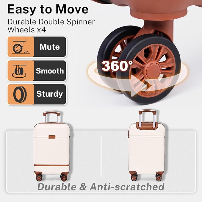 Krute Carry On Luggage 3 Pieces Suitcase Set with Toiletry Bag Hard Shell PC+ABS Airline Approved Suitcases with Spinner Wheels TSA Approved 20 Inch Luggage