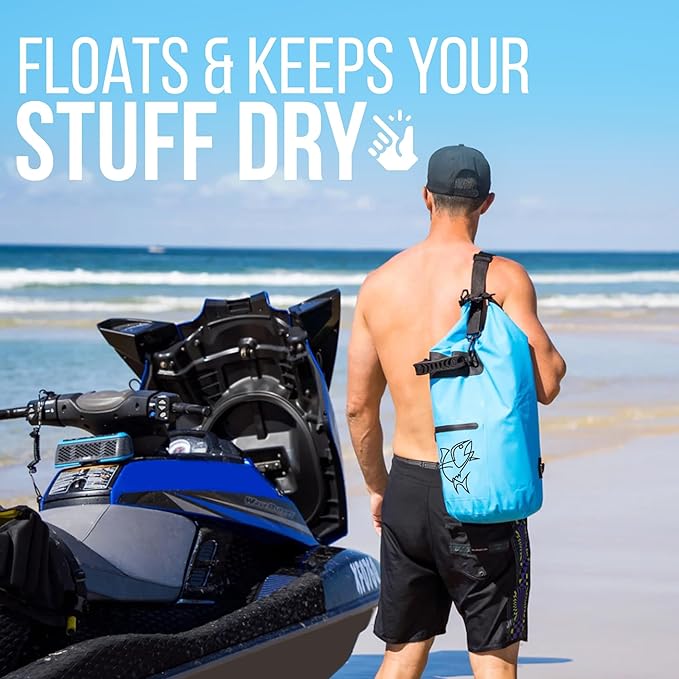 Floating Dry Bags - Pack of 2 Lightweight Dry Sack Backpack 15L Blue, 10L Orange - Easy Carry Waterproof Bags for Camping, Boating, Kayaking, Fishing