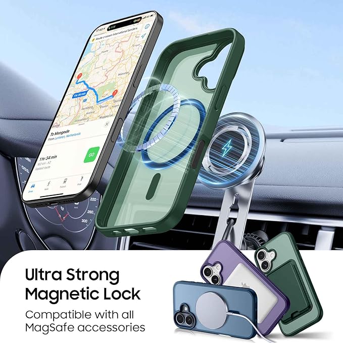 Ntwinro Magnetic for iPhone 16 Plus Case (Compatible with MagSafe) with Detachable Wallet & Card Holder for 3 Cards [RFID Blocking] Military Grade Protective Slim Phone Cover, Green