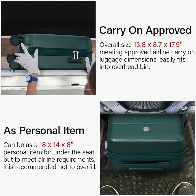 Hanke 16 Inch Underseat Carry On Luggage with Wheels Hard Shell Mini Small Suitcases Carry On Bag for Airline Approved TSA Luggage Lightweight Travel Suitcase(Blackish Green)