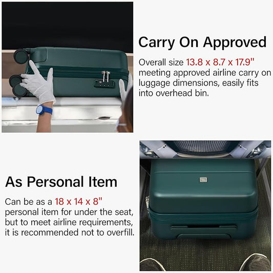 Hanke 16 Inch Underseat Carry On Luggage with Wheels Hard Shell Mini Small Suitcases Carry On Bag for Airline Approved TSA Luggage Lightweight Travel Suitcase(Blackish Green)