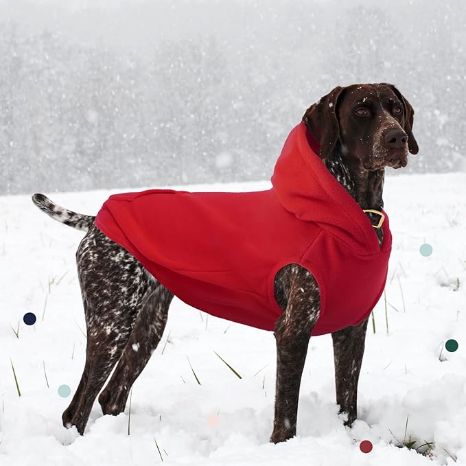 IECOii XL Dog Sweater & Pullover Hoodie for Large Dogs, Warm Fleece Layer with Hood for Cold Weather, Boys & Girls, Red, Size XL