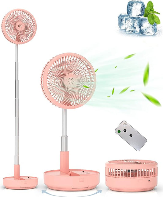 Primevolve Portable Oscillating Standing Fan,Rechargeable Battery Operated USB Floor Table Desk Fan with Remote, Bedroom Camping Travel Fans Pink 7.7"