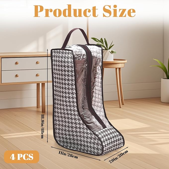 4 Pack Boot Bags for Cowboy Boots Storage Organizer Tall Style, Portable Travel Shoe Bags Protector Box Organizer with Handle for Cowboy Shoes, Dustproof Tote for Packing Travel and Daily Use