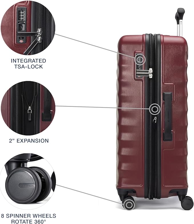 Travelpro Maxlite Air V2 Hardside Expandable Luggage, 8 Spinner Wheels, Lightweight Hard Shell, TSA lock, Cabernet, 3-Piece Set (21/25/28)