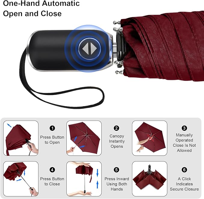 LEAGERA Compact Travel Umbrella for Purse - Flat Handle, Waterproof for Light Rain