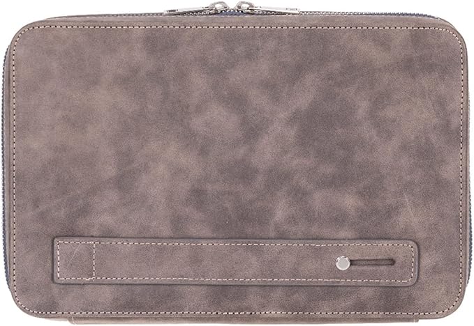 Medicine Handmade Leather Cable Organizer Bag – Full-Grain Leather Travel Tech Case for Cords, Chargers & Accessories – Zippered Storage for Men & Women (Gray)