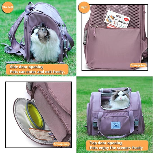 Pet Backpack Carrier for Small Dogs Medium Cats, Puppies,Breathable and Collapsible Design, Portable Travel Bag for Bearded Dragon,Rabbit Cage (Purple, Small)