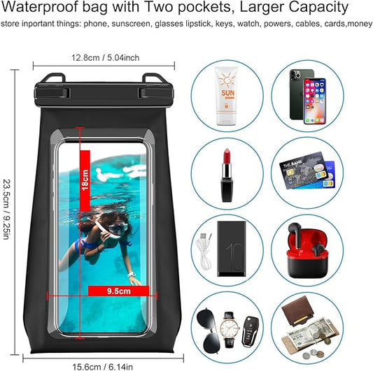 Large Capacity Waterproof Phone Pouch Floating, Waterproof Bag Case for iPhone 15 14 Pro Max 13 12 11 X XR 8 Plus Samsung Up to 6.9'', IPX8 Water Proof Phone Dry Bag for Swimming Kayaking, 1Pack