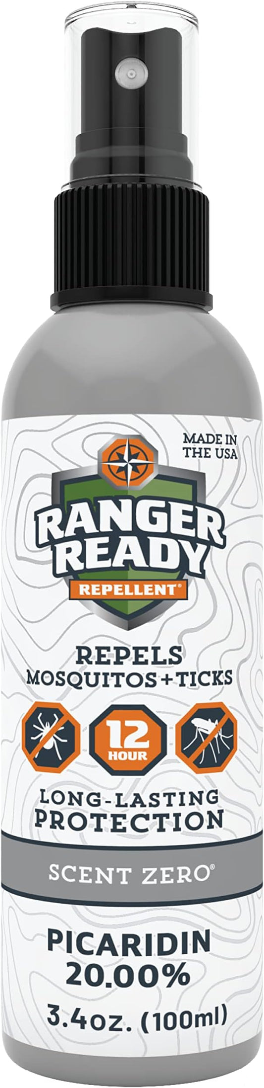 Ranger Ready Repellents Picaridin Insect Repellent Spray - Mosquito Repellent and Tick, Scent Zero, Travel Size Bug Spray (3.4 oz, Pack of 1)