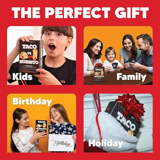 Taco vs Burrito Collectors Tin - The Wildly Popular Surprisingly Strategic Card Game Created by a 7 Year Old - 5 Ways to Play - Fun Family Games for Kids and Adults, Game Night, Travel Games