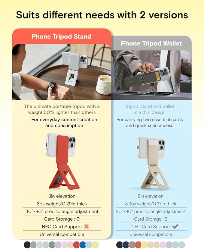 MOFT Phone Tripod Stand Selfie Stick for iPhone, Multi-Angles iPhone Stand, Lightweight & Portable Phone Holder, Strong Magnets, MOVAS Vegan Leather, Travel Essentials, Panna Cotta (Without Card Slot)