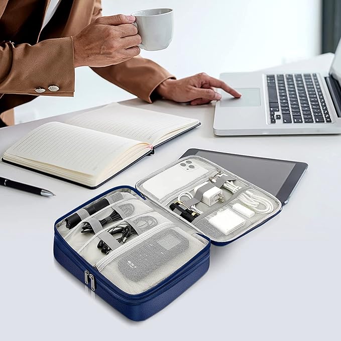 Electronics Travel Organizer, Double Layer Cable Organizer Bag Waterproof Electronics Accessories Storage Bag for Charger, Phone, Power Bank, Hard Drive, Cord, Tablet