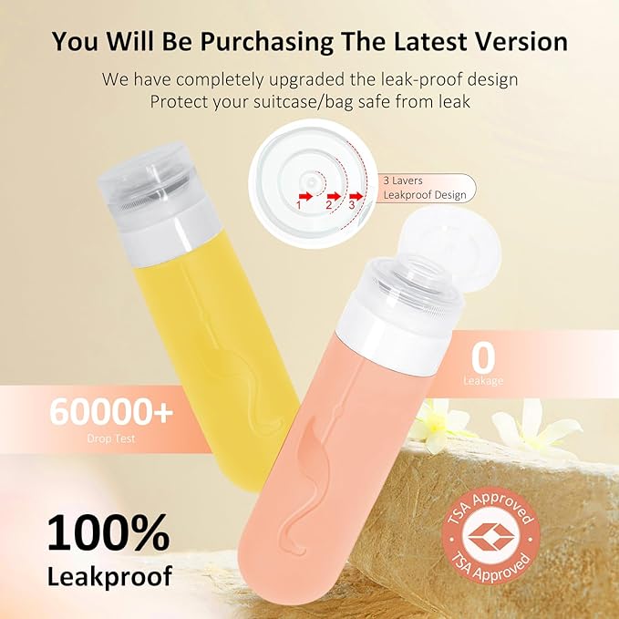 Empty 3 oz Travel Size Bottles Toiletries Containers for Toiletries Liquids，Small Silicone Mini Refillable Leak Proof TSA Approved Travel Bottles for Creams Shampoo and Conditioner Traveling