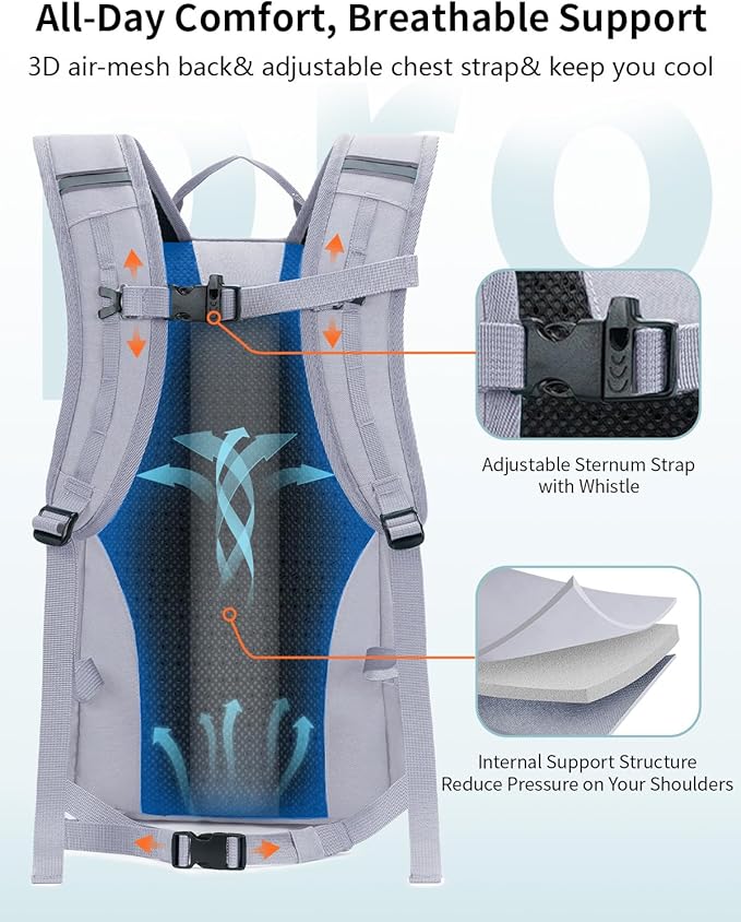 ECOHUB Small Hiking Backpack for Men Women, 20L Lightweight Travel Backpacks Water Resistant Camping Cycling Hiking Daypack