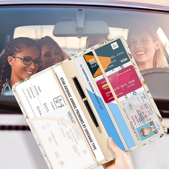 CoBak Car Registration and Insurance Holder - Vehicle Glove Box Car Organizer,Auto Truck Comparment Accessories Case with Magnetic Closure for Driver License,Cards