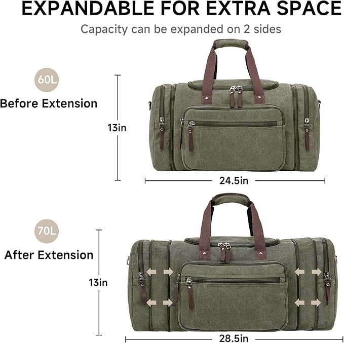 Canvas Expandable Duffle Bag for Men Traveling, Luggage Travel Bag Weekender Overnight Bag,Mens Gym Carry on Duffel Bags