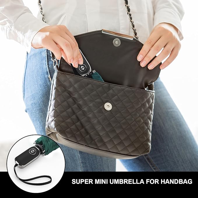 LEAGERA Compact Travel Umbrella for Purse - Flat Handle, Waterproof for Light Rain