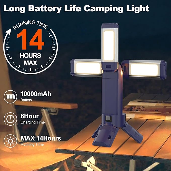 10000mAh Rechargeable 4000LM Camping Light Telescopic Camping Lantern , 270° Rotating Aluminum , Remote Control, Warm/White/Nature, Dimmable for Outdoor Camping, IP45 Waterproof,Portable Bag