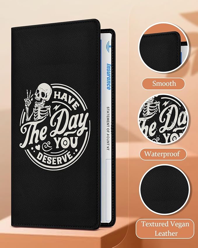 Slohif Car Registration and Insurance Card Holder - Skeleton Vehicle Glove Box Organizer Women with Magnetic Shut Leather Automobile License Holders Coasters Auto Accessories Case for Document