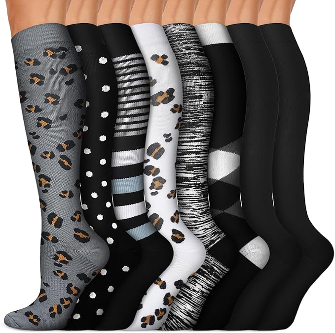 Copper Compression Socks 15-20 mmHg for Men & Women 8 Pairs – Circulation Support for Nurses, Travel, Running, Hiking, Soccer