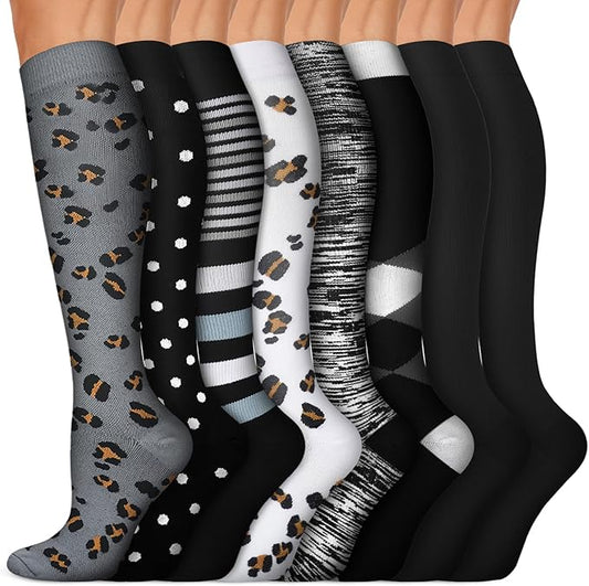 Copper Compression Socks 15-20 mmHg for Men & Women 8 Pairs – Circulation Support for Nurses, Travel, Running, Hiking, Soccer