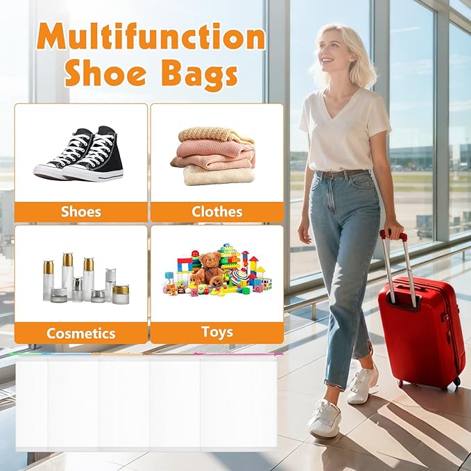25 Pack Shoe Bags for Travel, 15.7" x 11.8" Large Clear Travel Shoe Bag with Colorful Drawstring Vacation Essentials Cruise Essentials Portable Drawstring Packing for Men & Women