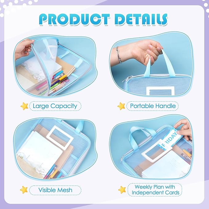 7 Pack Packing Cubes,Suitable for travel on different days of the week, storage bags with sticker labels, suitable for children's travel summer camp essentials, books, small items storage