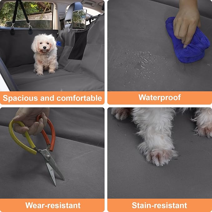 Furri&Me Dog Car Seat Cover, Back Seat Cover for Dogs Pet Car Seat Protector 400lbs Capacity Waterproof Non-Slip Bench Hard Bottom Car Seat Cover for Most Cars Trucks SUVs(Gray)